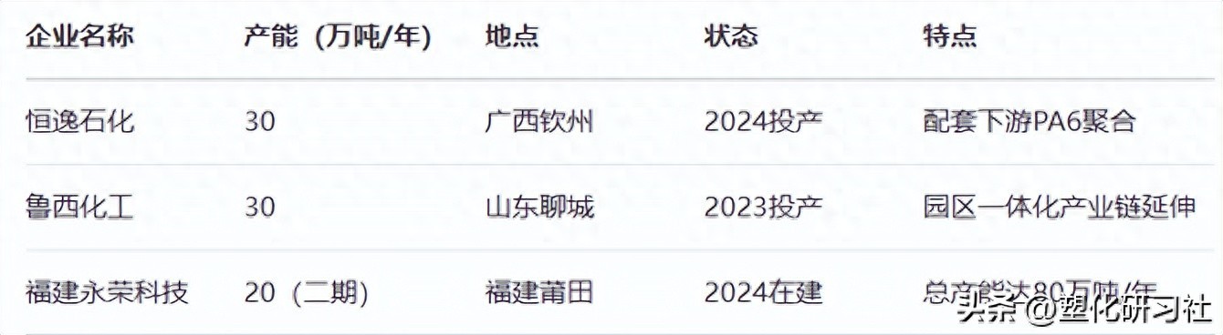 PA6色母与PA66色母 汇总国内近期尼龙（PA6、PA66为主）新投产、在建及规划重点项目